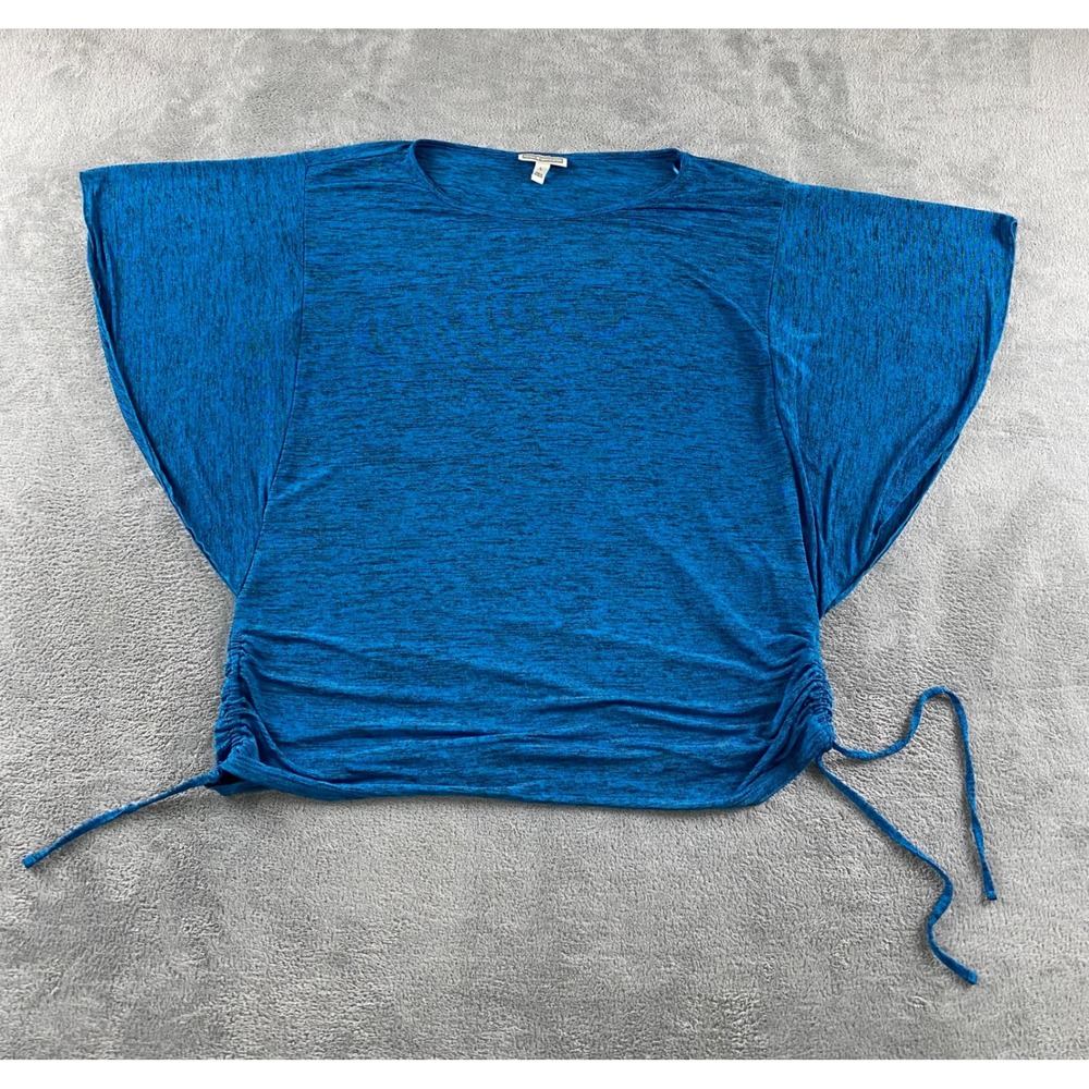 Dana Buchman Womens Blue Space Dye Dolman Butterfly Sleeve Ruched Tie Top Large